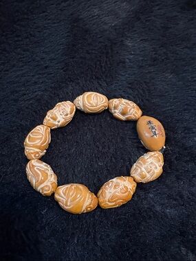 Hand-Carved Brown Bead Stretch Bracelet - Women's Jewelry